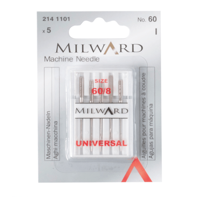 A pack of five sewing machine needles in a size 60/8