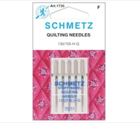 A pack of 5 quilting sewing machine needles in a size 75/11