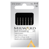 A grey packet of six self threading needles